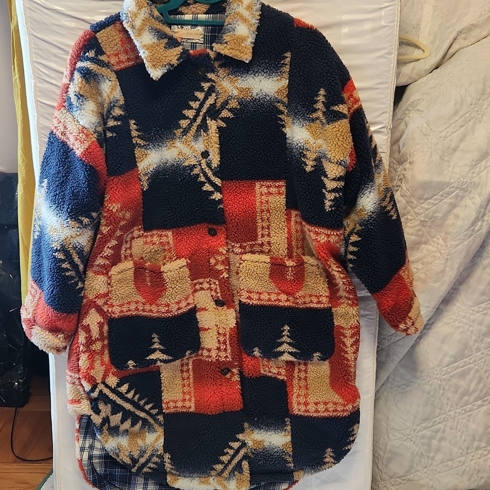 Anthropologie Pilcro Leopard Sherpa Duster Western Jacket, Size MP Oversized - Picture 3 of 12